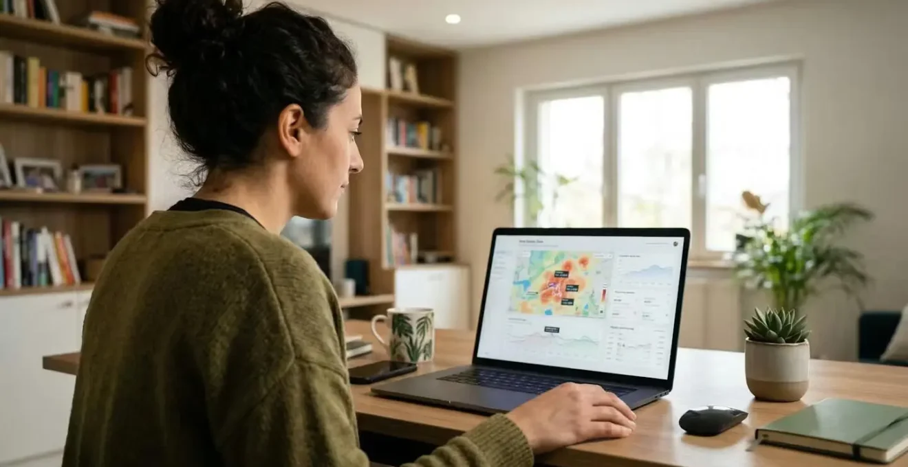 Analisi comparativa di dati immobiliari su laptop in home office